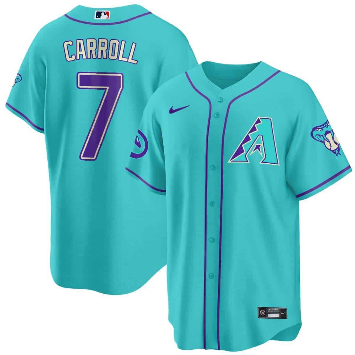 Men Arizona Diamondback #7 Carroll Light Blue Nike 2024 Teal Purple MLB Jersey style 2->indianapolis colts->NFL Jersey